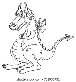 Icon The Dragon. Cartoon dragon with horns. Vector illustration.