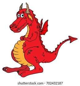 Icon The Dragon. Cartoon dragon with horns. Vector illustration. 