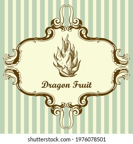 Icono De Fruta Dragón. Esbozo dibujado a mano. Diseño retro vintage. Ilustración vectorial.