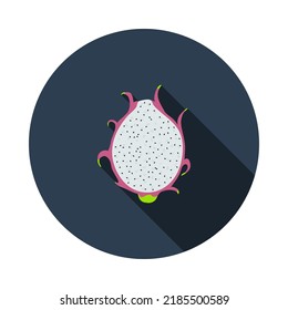 Icon Of Dragon Fruit In Ui Colors. Flat Circle Stencil Design With Long Shadow. Vector Illustration.