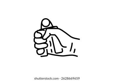the icon drawing design of hand holding Wrist Muscle Develop Finger Exercise Equipment Hand Grip Fitness Grip, line art illustration of finger and hand fitness machine on white background.