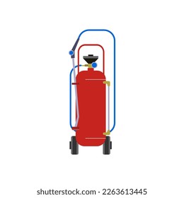 Icon drawing fire extinguisher. Vector. Large fire extinguisher, foam generator. In different versions. Black, contour, colored red.