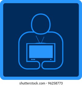 icon with drawing people and TV silhouette, symbol TV industry