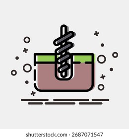 Icono de perforación. Elementos de minería de oro. Icono en estilo MBE.