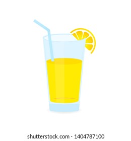 Icon of drink with fruit. Lemon juice on white background. Vector stock illustration.