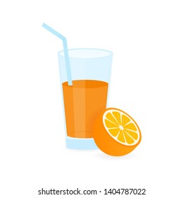 Icon of drink with fruit. Orange juice on white background. Vector stock illustration.