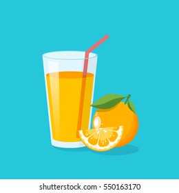 Icon of drink with fruit. Orange on blue background. - Shutterstock ID 550163170