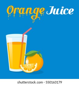 Icon of drink with fruit. Orange on blue background.