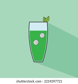 Icon Drink Green Tea with Ice Cube Vector 