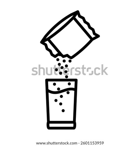 icon of drink sachet, sachet of powder packaging and glass of water, simple flat style, illustration, logo sign symbol pictogram template, for ui or ux isolated on white for mobile app, editable