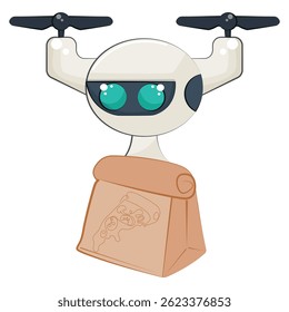 ícone de um correio de drone voando com um pacote de pizza de papel, conceito de usar tecnologias modernas