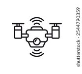 
icon Drone equipped with four propellers, a camera, and signal waves in the air. Perfect for technology, surveillance, and innovation concepts.
