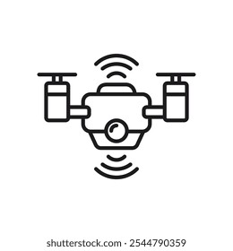 
icon Drone equipped with four propellers, a camera, and signal waves in the air. Perfect for technology, surveillance, and innovation concepts.
