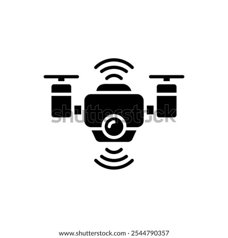 
icon Drone equipped with four propellers, a camera, and signal waves in the air. Perfect for technology, surveillance, and innovation concepts.
