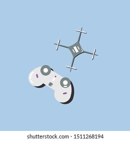 Icon with drone with remote control on sky blue background