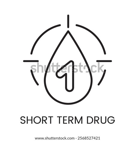An icon of a drop with the number one inside a target in vector, symbolizing precision or single dose short term drug, with an editable stroke.