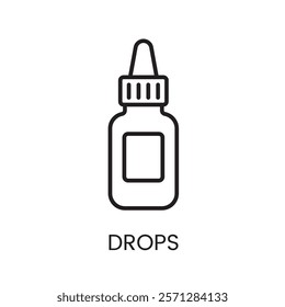 An icon of a dropper bottle with a labeled section in vector, symbolizing liquid medications or eye drops, with an editable stroke.