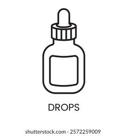 An icon of a dropper bottle in vector, symbolizing liquid medications or drops, with an editable stroke.