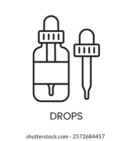 An icon of a dropper with a bottle in vector, symbolizing liquid medications or drops, with an editable stroke.