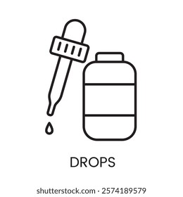 An icon of a dropper with a bottle in vector, symbolizing liquid medications or drops, with an editable stroke.