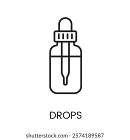 An icon of a dropper with a bottle in vector, symbolizing liquid medications or drops, with an editable stroke.