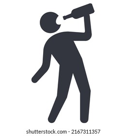 icono de una persona ebria bebiendo alcohol de una botella. ilustración vectorial plana.