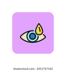 Icon of dry eye. Tired eye, saline-containing drops, medication, artificial tear. Optometry concept. Can be used for topics like ocular routine, allergy, medicine