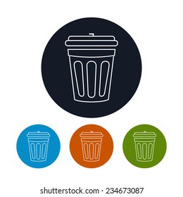 Icon dustbin ,  four types of colorful round icons bin for waste, vector illustration