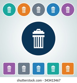 Icon of Dustbin in Multi Color Circle & Square Shape. Eps-10.