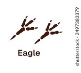 Icon of eagle traces with inscription. Print of silhouettes of paws with claws. Bird of prey tracks on ground. Wild animals