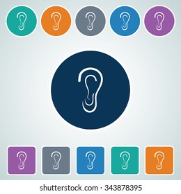 Icon of Ear in Multi Color Circle & Square Shape. Eps-10.