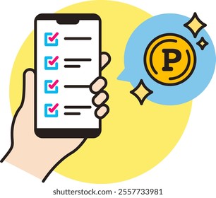 Icon to earn points by answering surveys from your smartphone. Point operation, point activity.