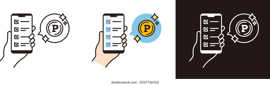 Icon to earn points by answering surveys from your smartphone. Point operation, point activity.