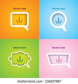 Icon of Ears of Wheat on four kinds of speech bubble with four different color beautiful background. Eps-10.