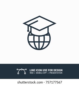 Icon Earth  Education  Global  Globe  Graduation Cap  Hat  World Graphic Design Single Icon Vector Illustration