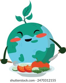 A icon of Earth is having a healthy lunch