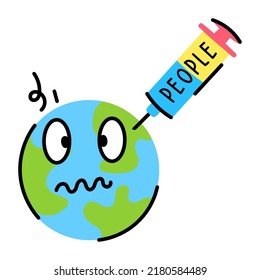 Un icono de la tierra con inyección que denota el diseño del doodle de control poblacional 