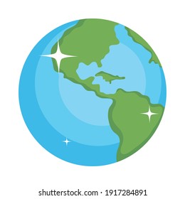 icon of earth planet shining over white background, colorful design, vector illustration