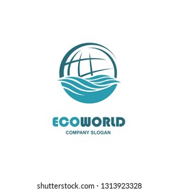 icon with earth and sea waves isolated on white background