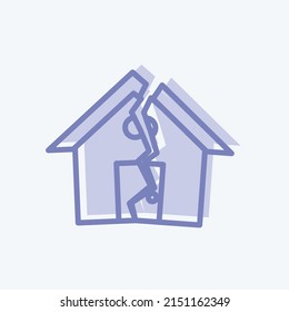 Terremoto Icono Golpeando Casa. adecuado para el símbolo de desastres. estilo de dos tonos. diseño simple editable. vector de plantilla de diseño. ilustración de símbolo simple