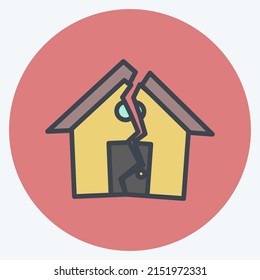 Icon Earthquake Hitting House. suitable for disasters symbol. color mate style. simple design editable. design template vector. simple symbol illustration
