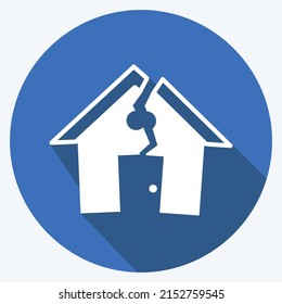 Terremoto Icono Golpeando Casa. adecuado para el símbolo de desastres. estilo de sombra larga. diseño simple editable. vector de plantilla de diseño. ilustración de símbolo simple