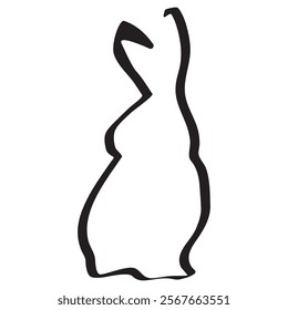 icon of Easter bunny with big ears sitting and looking to the side, drawn in original outline, for various logos or designs	