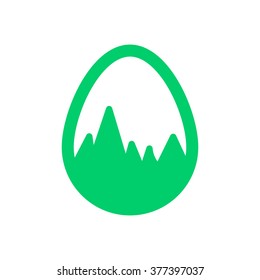 Icon Easter egg green color with grass holiday icon isolated