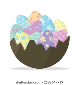 Icon of Easter eggs lying in chocolate shell. Concept for Easter. Happy Easter.
