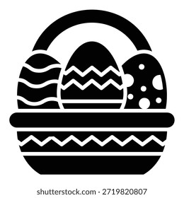 Icon of Easter eggs with painted decoration sitting in a basket