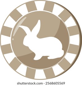 an icon for the Easter holiday, namely a brown poker chip with a print of an Easter bunny with big ears sitting on its paws	