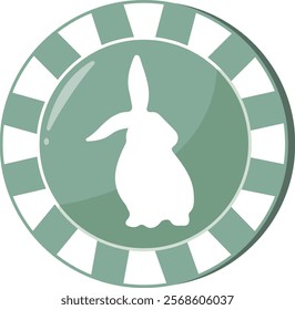 an icon for the Easter holiday, namely a green poker chip with a print of an Easter bunny with big ears sitting on its paws	