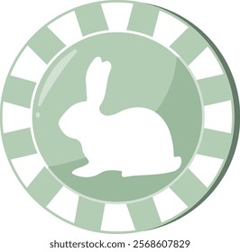 an icon for the Easter holiday, namely a pastel green poker chip with an imprint of an Easter bunny with big ears sitting side view