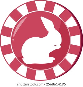 an icon for the Easter holiday, namely a red poker chip with an imprint of an Easter bunny with big ears that washes its paws